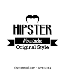 Isolated silhouette of a mustache on a white background with a ribbon and text