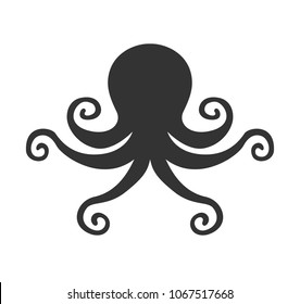 Isolated silhouette of an octopus on light background. Vector illustration on white background.