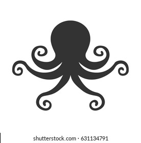 Isolated silhouette of an octopus on light background. Vector illustration on white background.