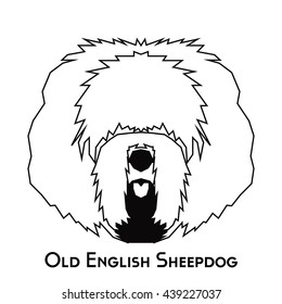 Isolated silhouette of an Old English Sheepdog on a white background