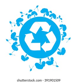 Isolated silhouette of our planet with a recyclable symbol and trees