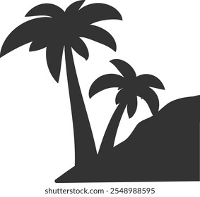 Isolated silhouette of palm trees on hill