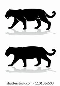 isolated silhouette of panther , black and white drawing, white background