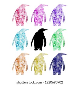Isolated silhouette of a penguin. The image on white background in low poly style for decoration.