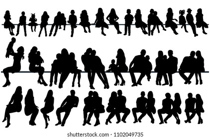 isolated, silhouette people sit, set, collection