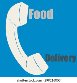 Isolated silhouette of a phone and text on a blue background. Food delivery. Vector illustration