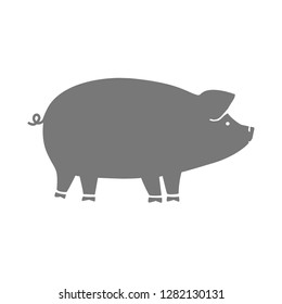 Isolated silhouette pig on white background, sign, logo, vector illustration