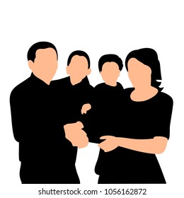 isolated silhouette portrait of family with children on white background