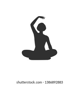 Isolated Silhouette. Practicing Yoga. Young woman. Lotus. Hand Up