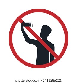 Señal de restricción de silueta aislada de no tomar un autorretrato, no selfie, no usar cámara de mar, signo de prohibición en redondo rojo cruzado 