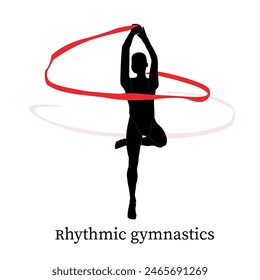 Isolated silhouette Rhythmic gymnastic action in transparent background.