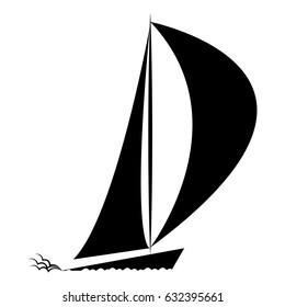 Isolated silhouette of a sailboat on a white background, vector illusttion