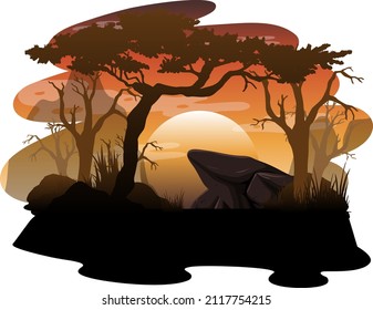 Isolated silhouette savanna forest illustration