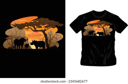 isolated silhouette savanna forest t-shirt design editable template