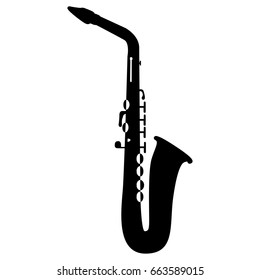 Isolated silhouette of a saxophone, Vector illustration