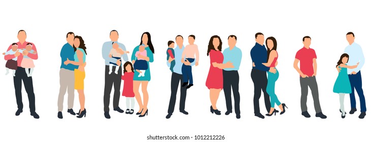 Isolated Silhouette Set Of People, Family On White Background