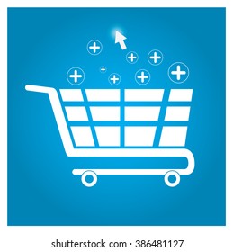Isolated silhouette of a shopping cart on a blue background