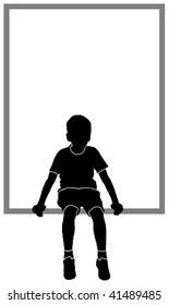 Isolated Silhouette Of Sitting Boy