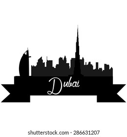 Isolated silhouette of a skyline of Dubai and its monuments. Vector illustration