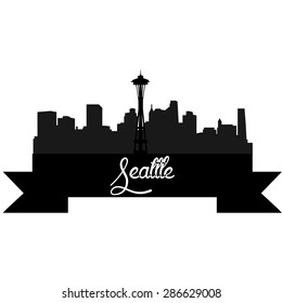 Isolated silhouette of a skyline of Seattle and its monuments. Vector illustration