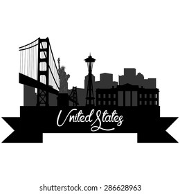 Isolated silhouette of a skyline of some United states cities and its monuments. Vector illustration