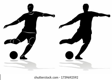 silueta aislada de futbolista, dibujo en blanco y negro, fondo blanco