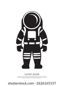 Isolated silhouette of a spaceman in a spacesuit standing, rendered in black with detailed white highlights on transparent backdrop.