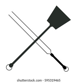 Isolated silhouette of a spatula and a skewer, Vector illustration