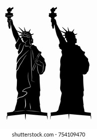 isolated silhouette of the Statue of Liberty , black and white drawing, white background