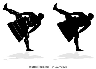 silueta aislada de luchador de sumo, dibujo vectorial blanco y negro, fondo blanco