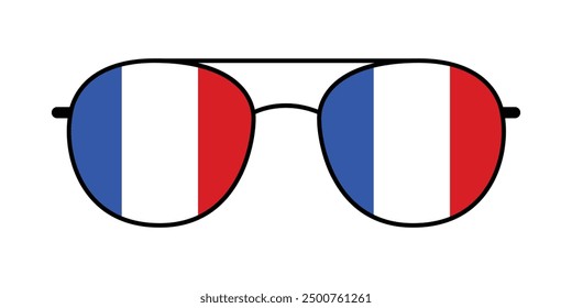Isolated silhouette of sunglasses with the colors of the flag of France