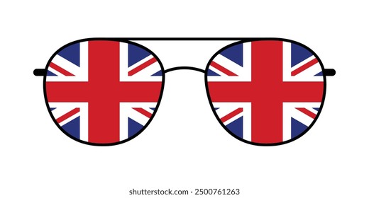 Isolated silhouette of sunglasses with the colors of the flag of UK