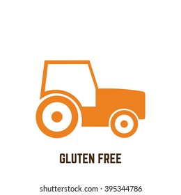 Isolated silhouette of a tractor and text for gluten free products