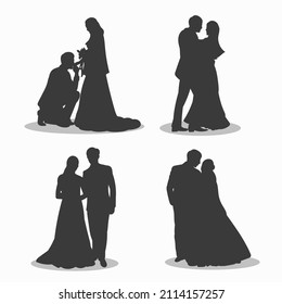 Isolated silhouette of wedding, collection. Vector illustration
