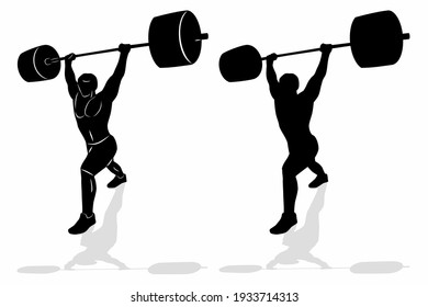 isolated silhouette of a weight lifter, simple vector drawing on a white background