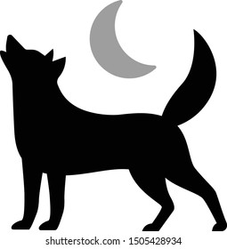 Isolated silhouette wolf logo howling at the moon. vector file.