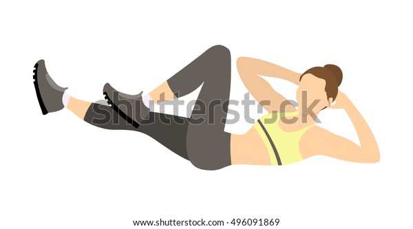 Isolated Silhouette Woman Doing Crunches On Stock Vector (Royalty Free ...