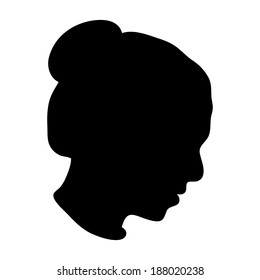 Isolated silhouette of woman head with bun