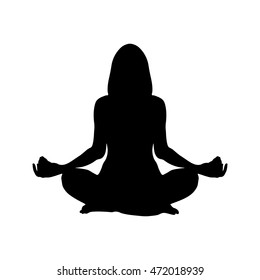 Isolated silhouette of woman practicing yoga on white background.