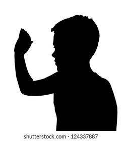 Isolated Silhouetted Boy Child Gesture and Activity High 5 Wave