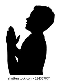 Isolated Silhouetted Boy Child Gesture and Activity Praying