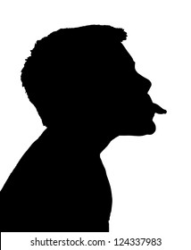 Isolated Silhouetted Boy Child Gesture and Activity Sticking Out Tongue