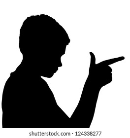 Isolated Silhouetted Boy Child Gesture and Activity Gun Finger