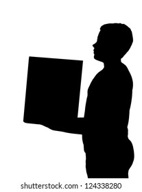 Isolated Silhouetted Boy Child Gesture and Activity Carrying Box