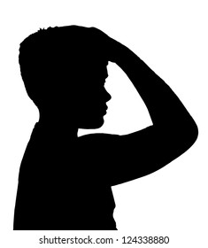 Isolated Silhouetted Boy Child Gesture and Activity Unsure Thinker