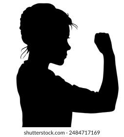 Isolated Silhouetted Girl Child Gesture and Activity Showing Fist