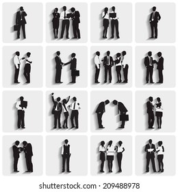 Isolated Silhouettes of Business People Working