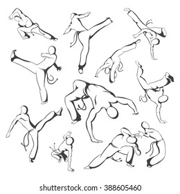 Isolated silhouettes capoeira dancer. Vector illustration set for design