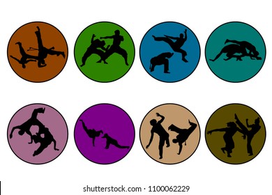 Isolated silhouettes capoeira fighting. Vector set for design