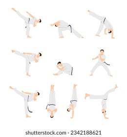 Isolated silhouettes capoeira fighting. Vector set for design. Flat vector illustration isolated on white background